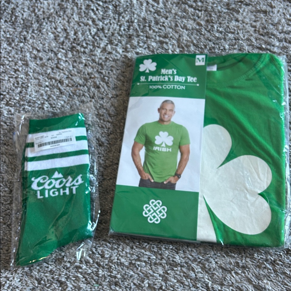 New Men's St. Patrick's Day Green Tee size Medium and socks